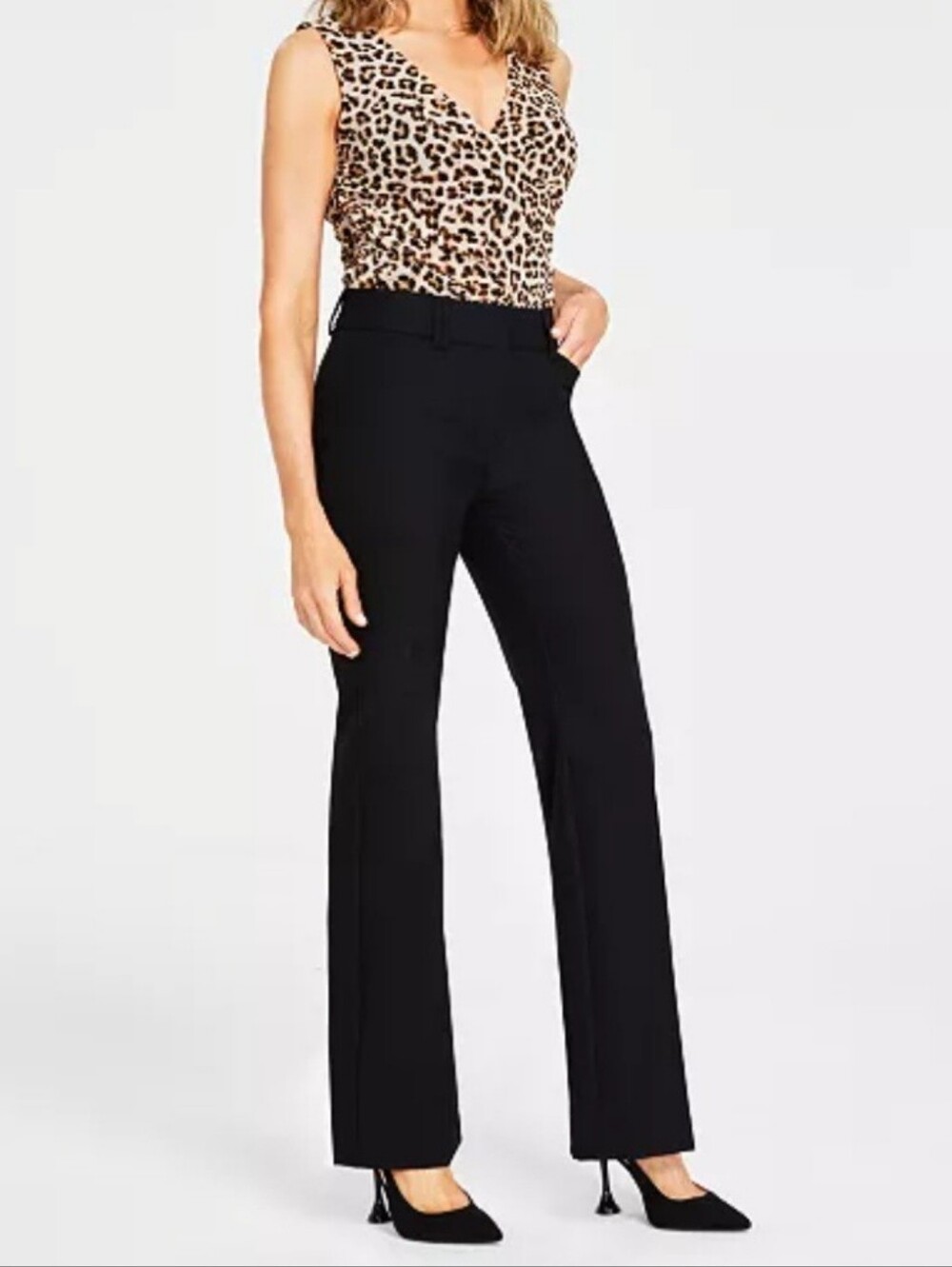 New new york & company city stretch luxe 7th avenue flare leg mid rise black